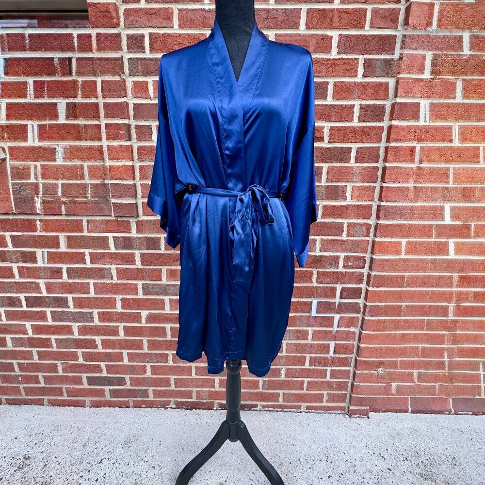 Victoria's Secret Kimono Robe M/L Navy Pockets Silky Elegant Minimalist